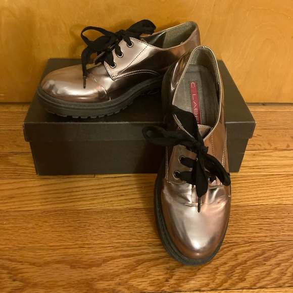 Chunky Metallic Rose Gold Oxfords - Picture 2 of 4